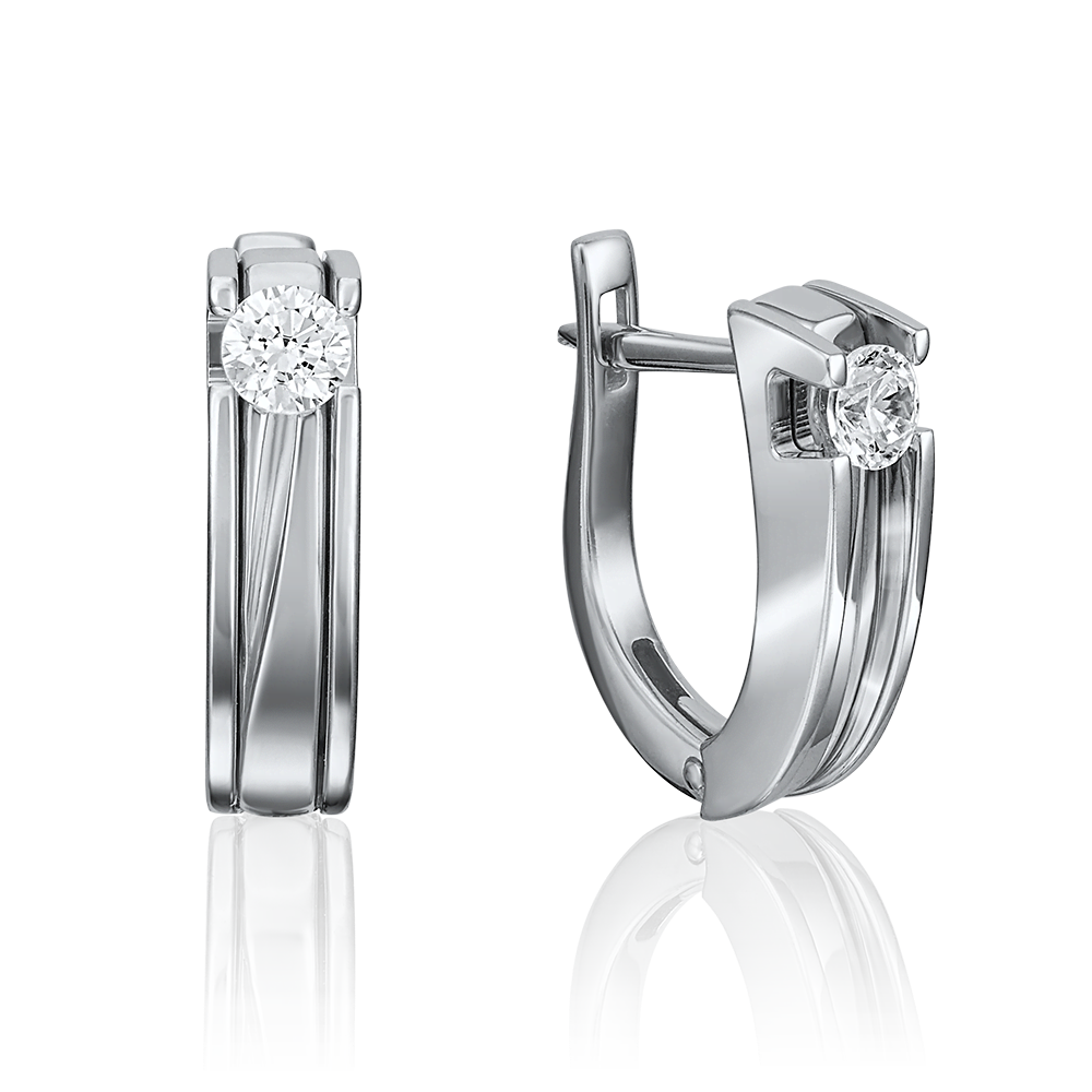 Серьги с английским замком из белого золота с фианитом 02-4069-00-501-1120-38