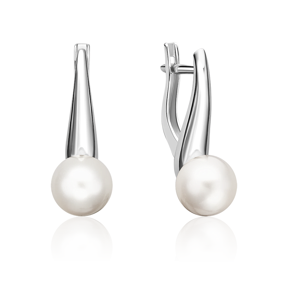 Серьги с английским замком из серебра с жемчугом культивированным 02-4360-00-301-0200