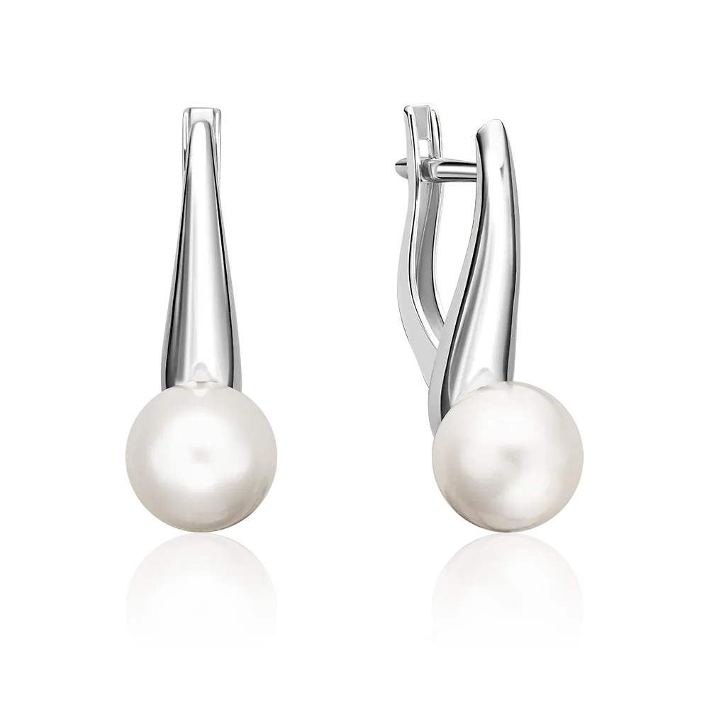 Серьги с английским замком из серебра с жемчугом культивированным 02-4360-00-301-0200