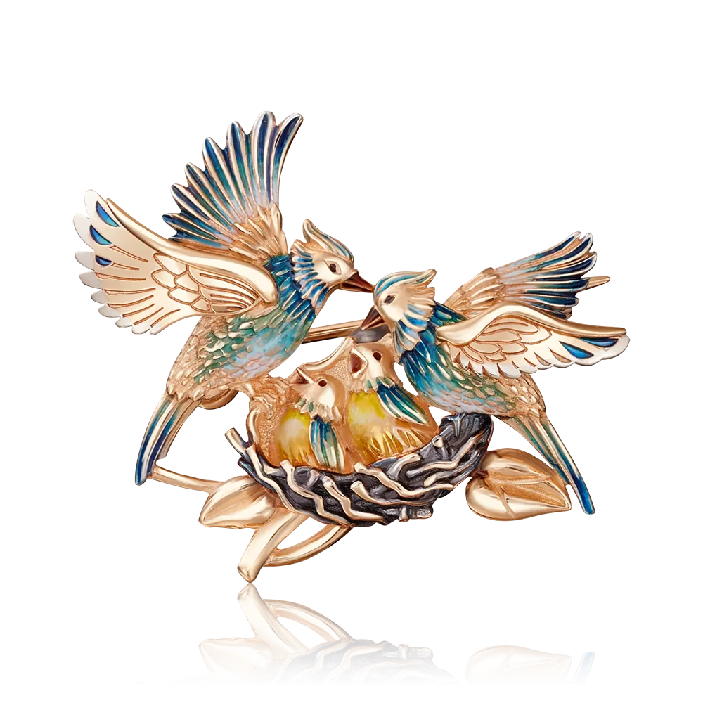 Брошь «Счастливое семейство» из красного золота с эмалью 04-0210-00-000-1110-59
