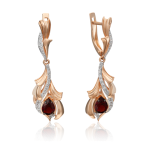 Серьги «Перья» с английским замком из красного золота с гранатом и натуральными топазами white 02-4546-00-264-1110-57