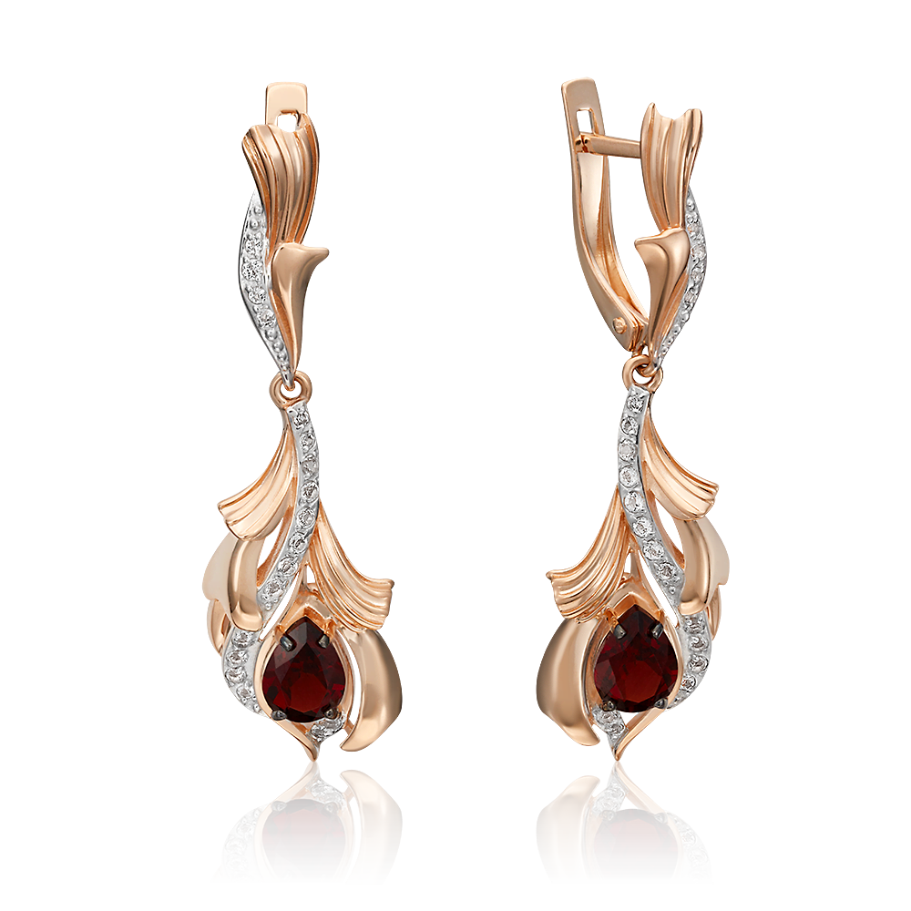 Серьги «Перья» с английским замком из красного золота с гранатом и натуральными топазами white 02-4546-00-264-1110-57