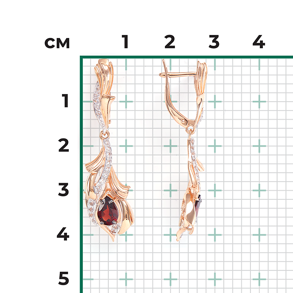 Серьги «Перья» с английским замком из красного золота с гранатом и натуральными топазами white 02-4546-00-264-1110-57