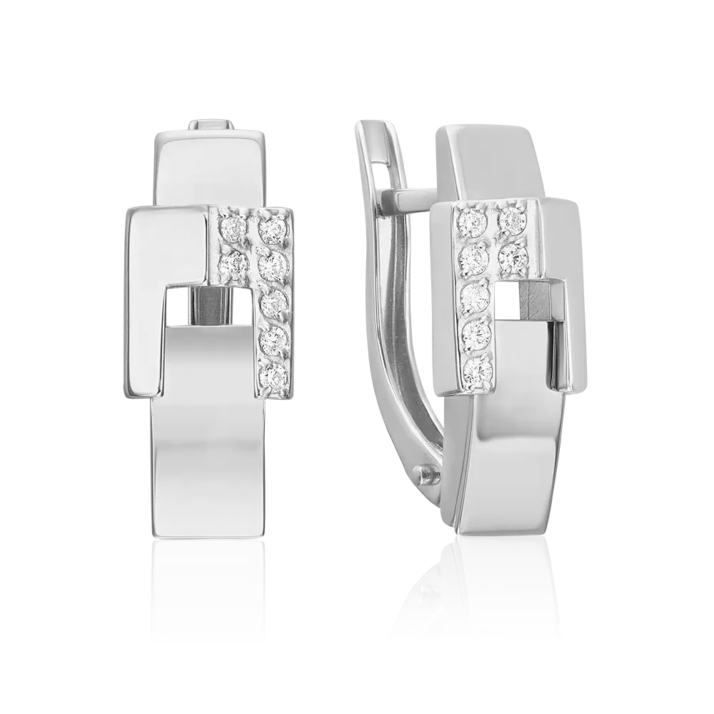 Серьги с английским замком из белого золота с фианитами 02-5129-00-401-1120