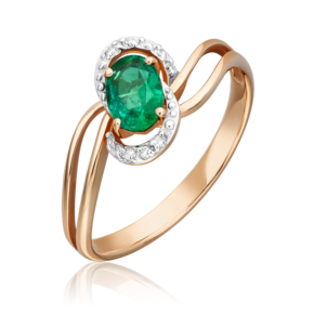 Кольцо из красного золота с изумрудом и бриллиантами 01-1513-00-106-1110-30