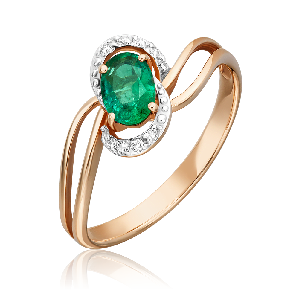 Кольцо из красного золота с изумрудом и бриллиантами 01-1513-00-106-1110-30