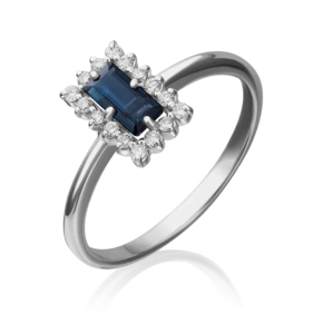 Кольцо из белого золота с сапфиром и бриллиантами