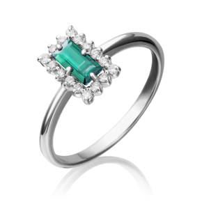 Кольцо из белого золота с изумрудом и бриллиантами