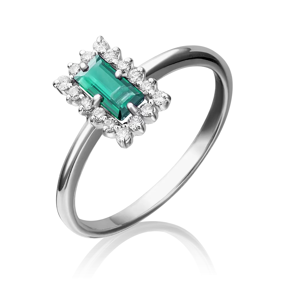 Кольцо из белого золота с изумрудом и бриллиантами 01-1514-00-106-1120-30