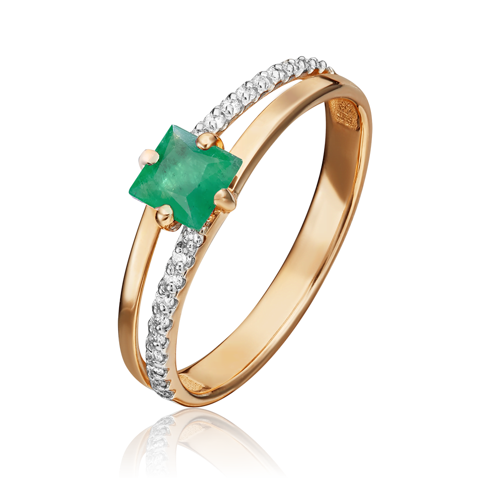 Кольцо из красного золота с изумрудом и бриллиантами 01-1515-00-106-1110-30