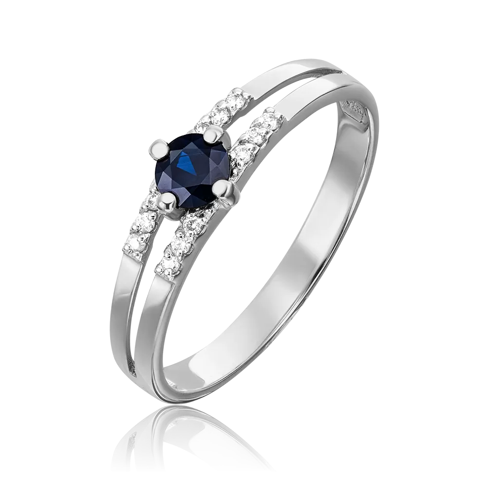 Кольцо из белого золота с сапфиром и бриллиантами 01-1516-00-105-1120-30