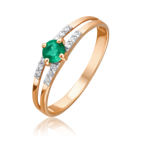 Кольцо из красного золота с изумрудом и бриллиантами 01-1516-00-106-1110-30