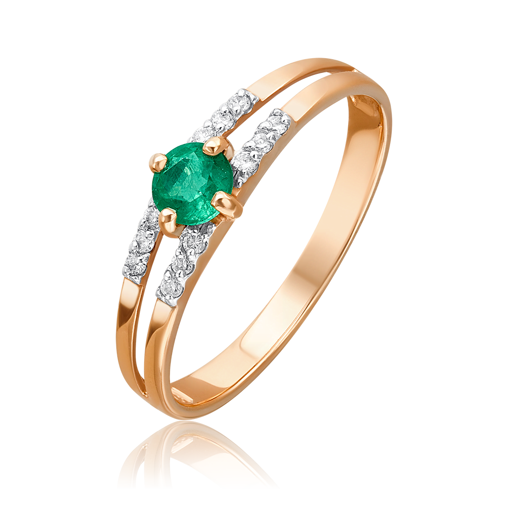 Кольцо из красного золота с изумрудом и бриллиантами 01-1516-00-106-1110-30