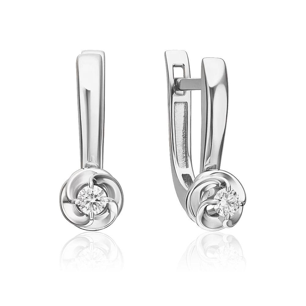 Серьги с английским замком из белого золота с бриллиантом 02-5407-00-101-1120