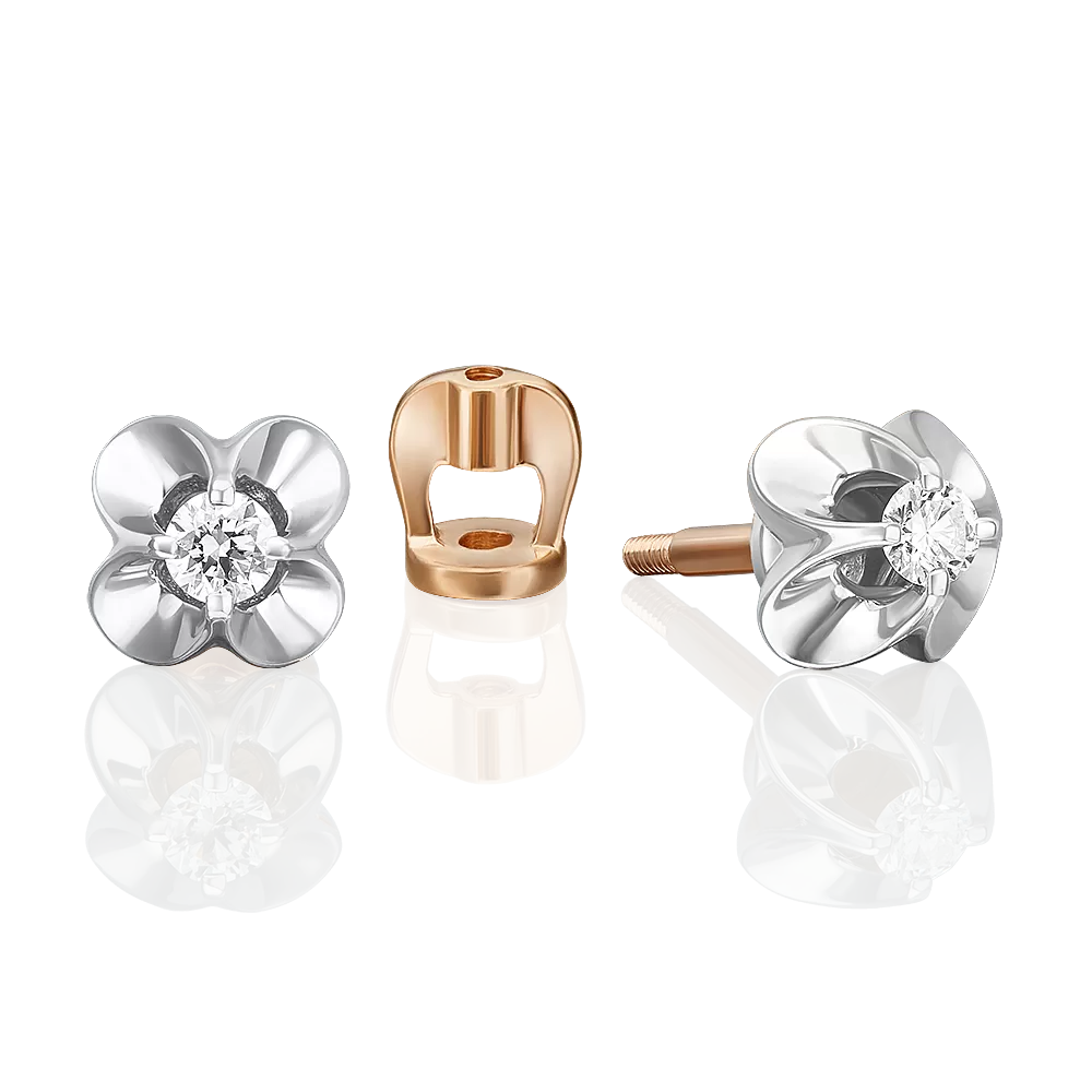 Серьги-пусеты из комбинированного золота с бриллиантом 02-5350-00-101-1111