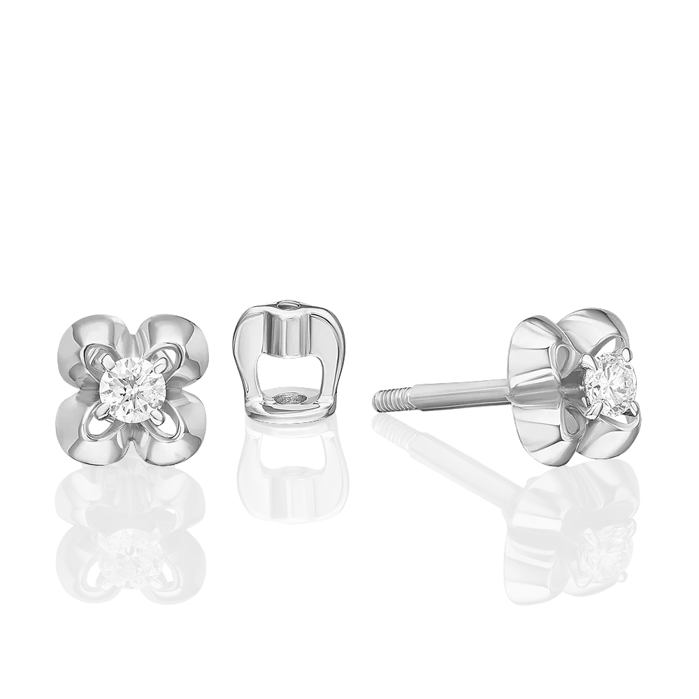 Серьги-пусеты из белого золота с бриллиантом 02-5415-00-101-1120