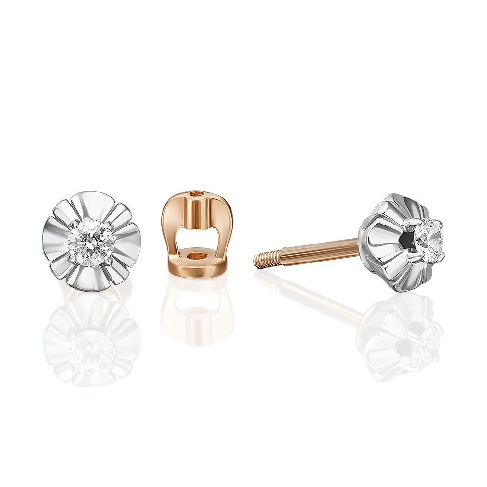 Серьги-пусеты из комбинированного золота с бриллиантом 02-5339-00-101-1111