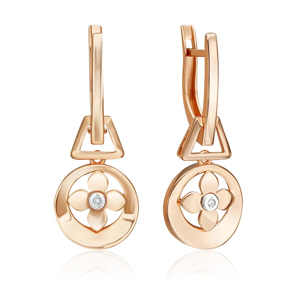 Серьги с английским замком из комбинированного золота с бриллиантом 02-5008-00-101-1111