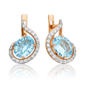 Серьги с английским замком из красного золота с топазом и бриллиантами 02-3007-00-113-1110-30