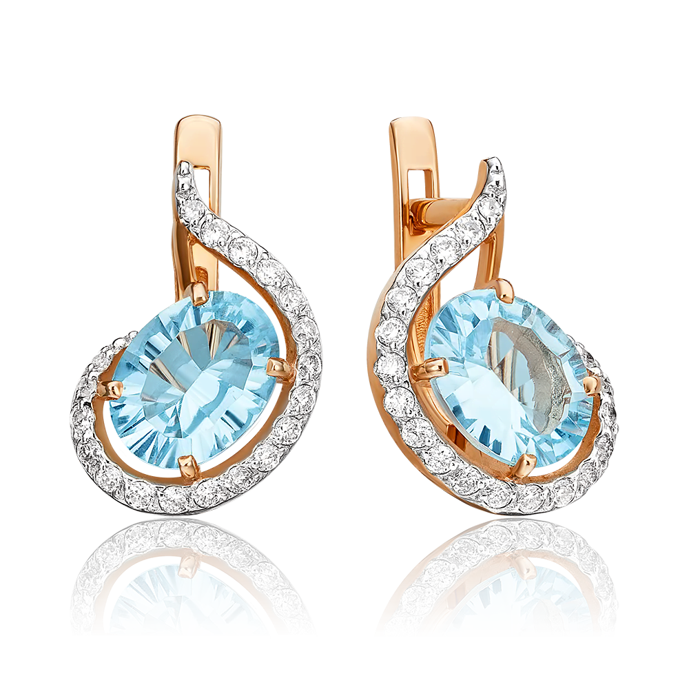 Серьги с английским замком из красного золота с топазом и бриллиантами 02-3007-00-113-1110-30