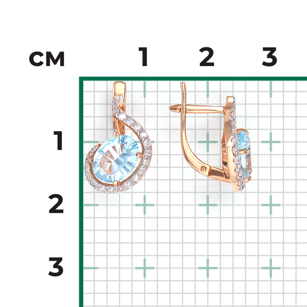 Серьги с английским замком из красного золота с топазом и бриллиантами 02-3007-00-113-1110-30