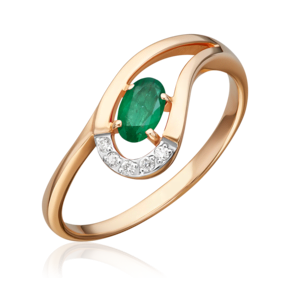 Кольцо из красного золота с изумрудом и бриллиантами