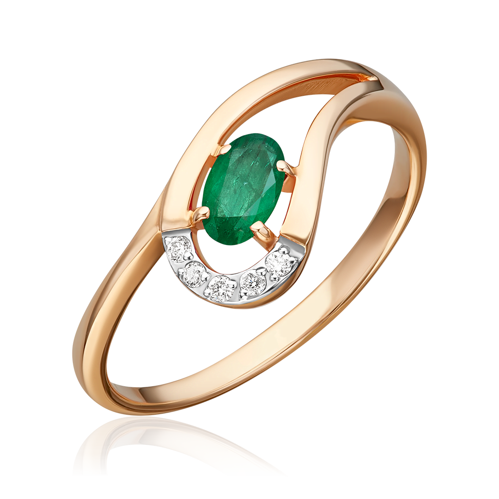 Кольцо из красного золота с изумрудом и бриллиантами 01-0662-00-106-1110-30