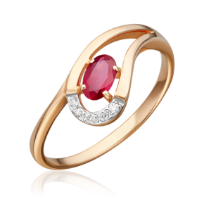 Кольцо из красного золота с рубином и бриллиантами