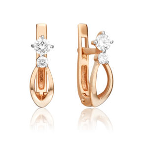 Серьги с английским замком из красного золота с бриллиантами 02-0339-00-101-1110-30