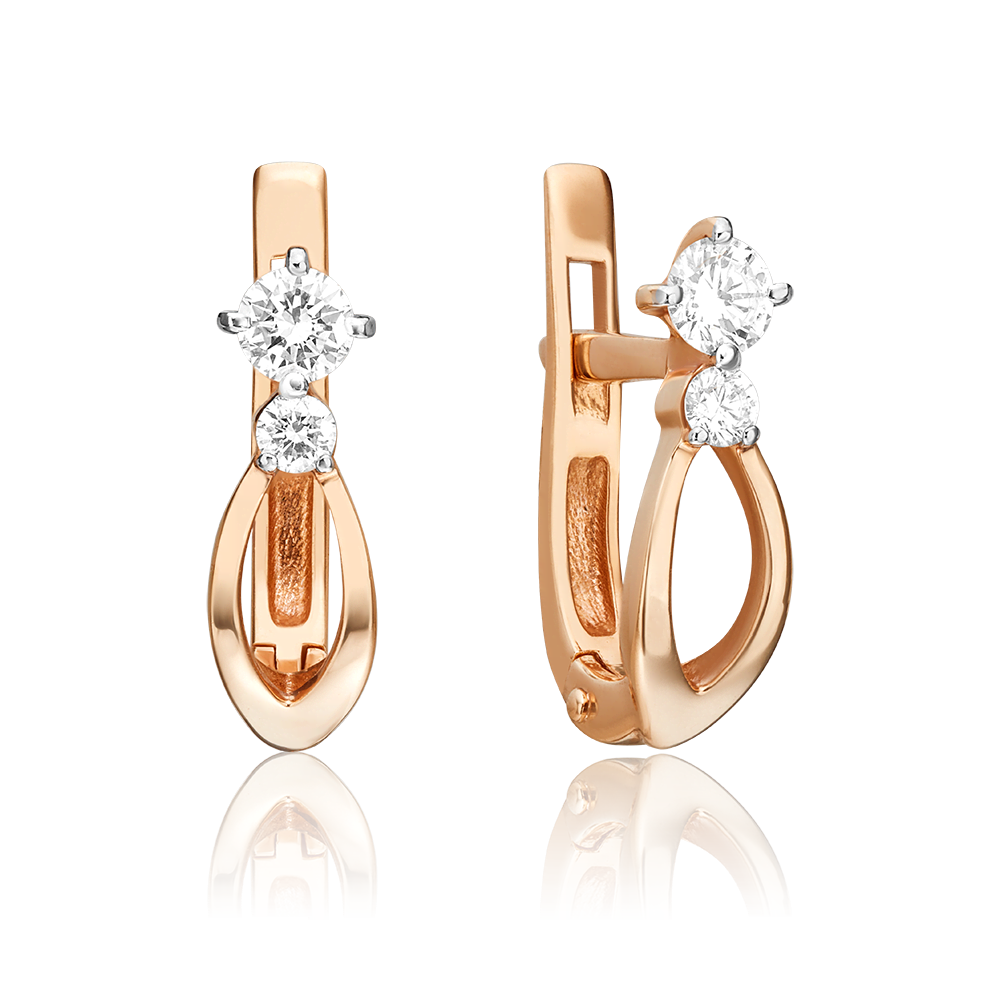 Серьги с английским замком из красного золота с бриллиантами 02-0339-00-101-1110-30