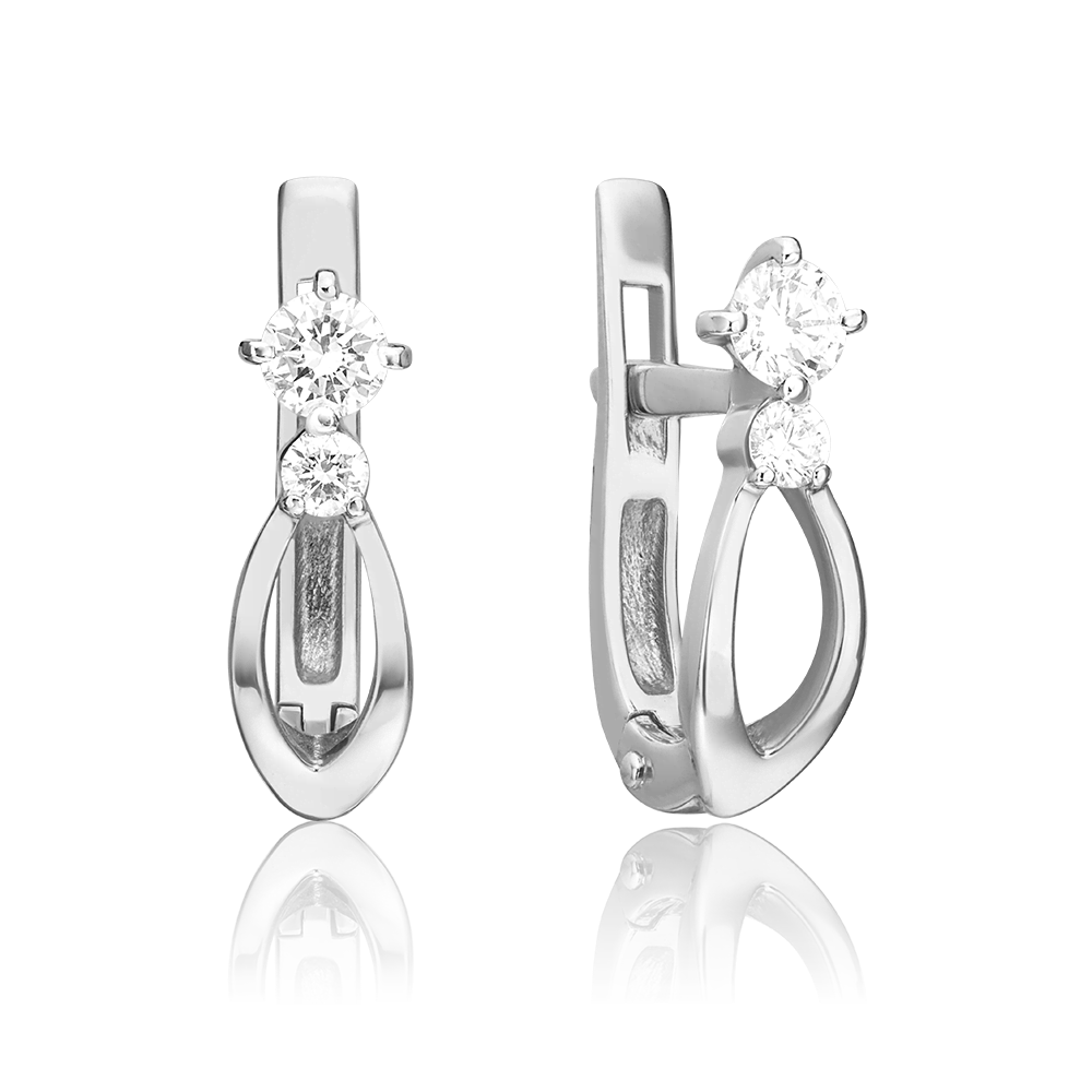 Серьги с английским замком из белого золота с бриллиантами 02-0340-00-101-1120-30