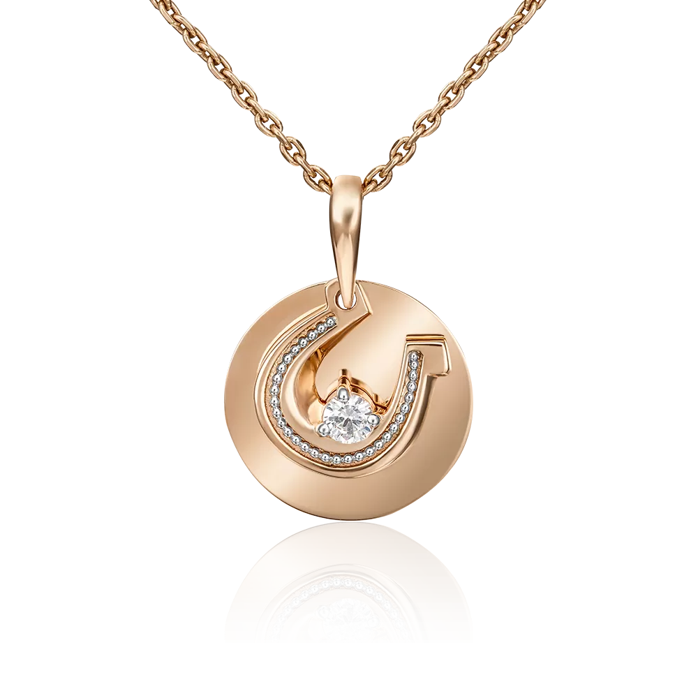 Подвеска «Подкова» из комбинированного золота с фианитом 03-3016-00-401-1111-48