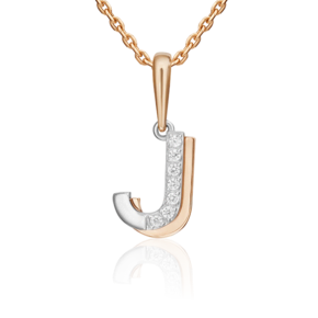 Подвеска «Буква J» из комбинированного золота с фианитами 03-3419-J-401-1111