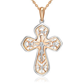 Православный крест из комбинированного золота с фианитами 03-1200-00-401-1111-03