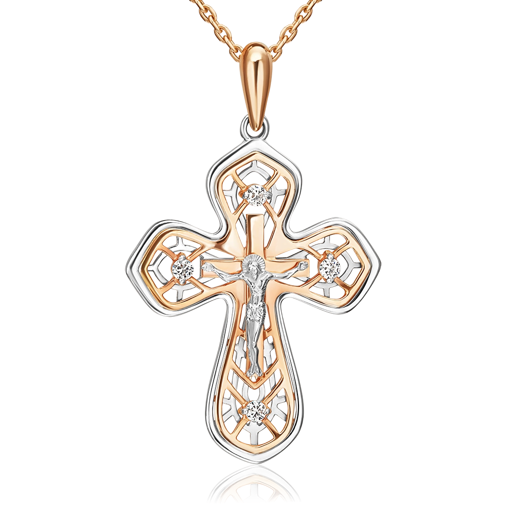 Православный крест из комбинированного золота с фианитами 03-1200-00-401-1111-03