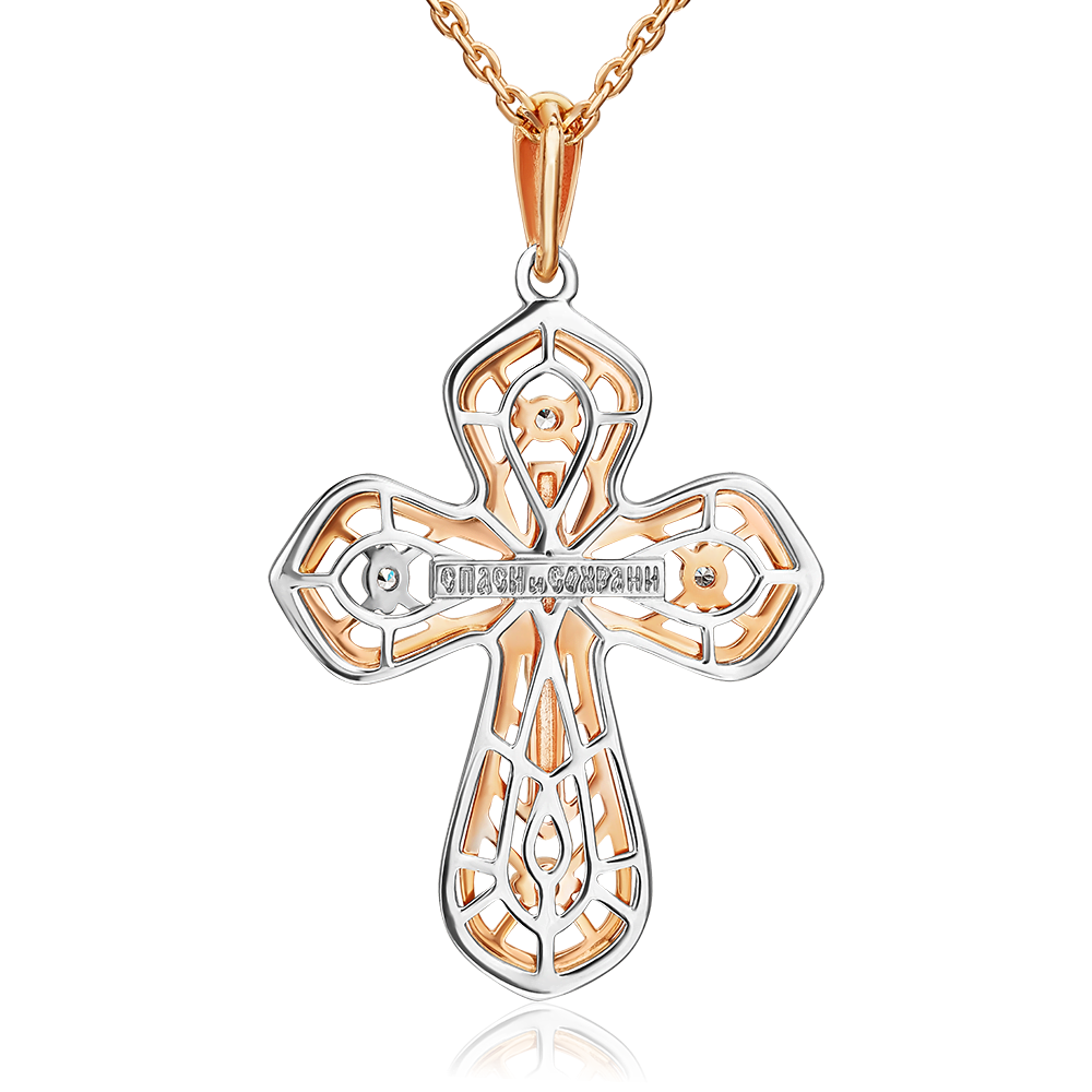 Православный крест из комбинированного золота с фианитами 03-1200-00-401-1111-03