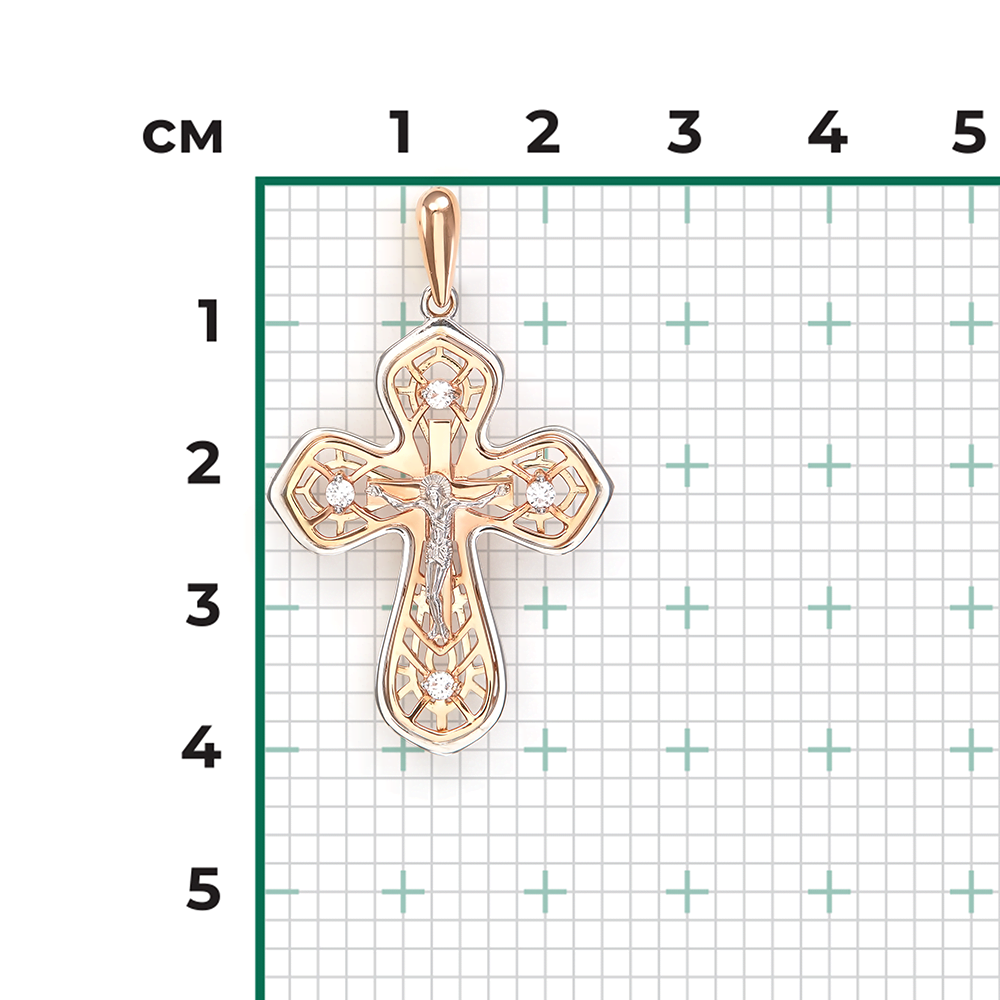 Православный крест из комбинированного золота с фианитами 03-1200-00-401-1111-03