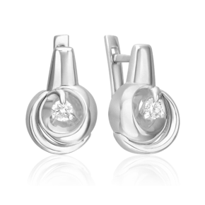 Серьги с английским замком из белого золота с бриллиантом