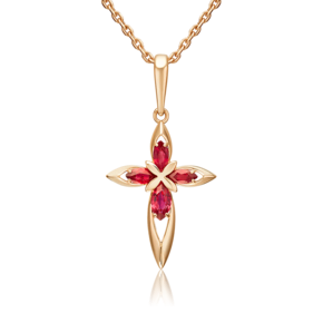 Декоративный крест из красного золота с рубинами