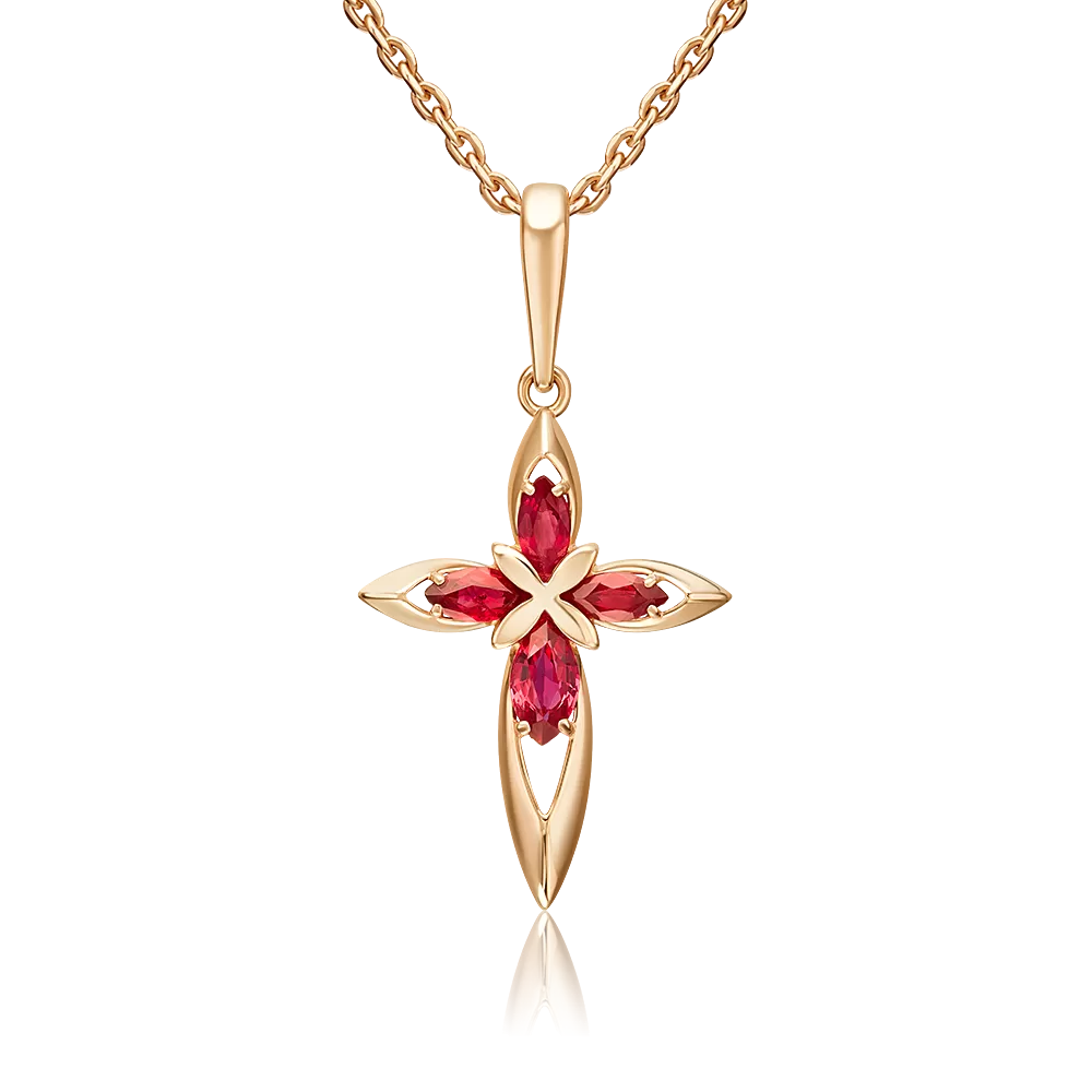 Декоративный крест из красного золота с рубинами 03-3631-00-104-1110