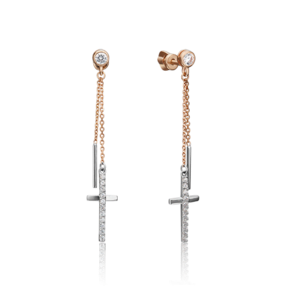 Серьги-пусеты «Кресты» из комбинированного золота с фианитами 02-4395-00-401-1111-42