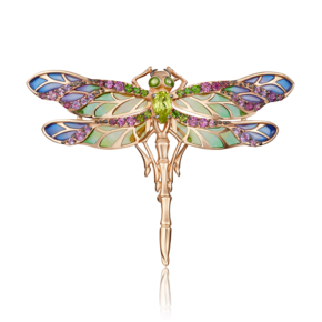 Брошь «Стрекоза» из красного золота с миксом камней и эмалью 04-0207-00-711-1110-57