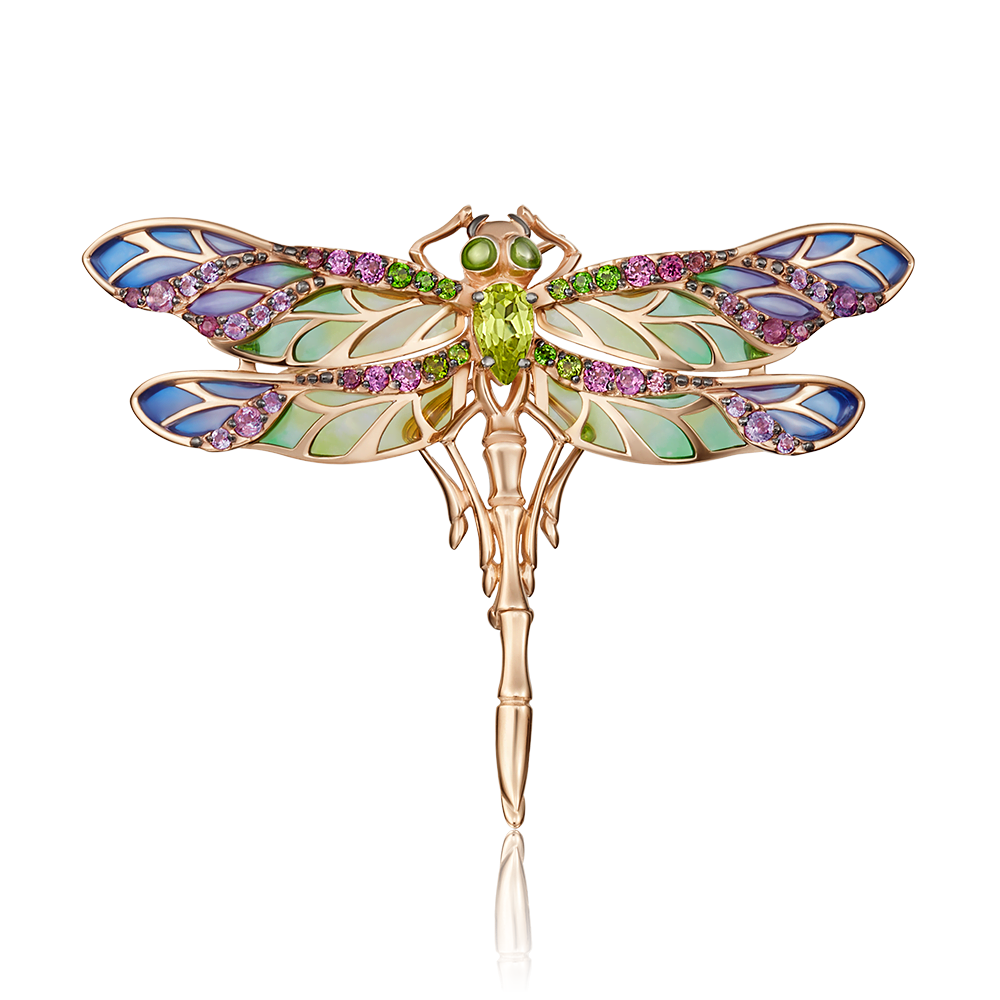 Брошь «Стрекоза» из красного золота с миксом камней и эмалью 04-0207-00-711-1110-57