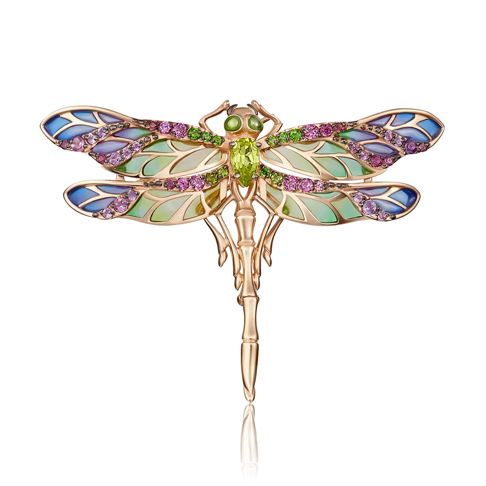 Брошь «Стрекоза» из красного золота с миксом камней и эмалью 04-0207-00-711-1110-57