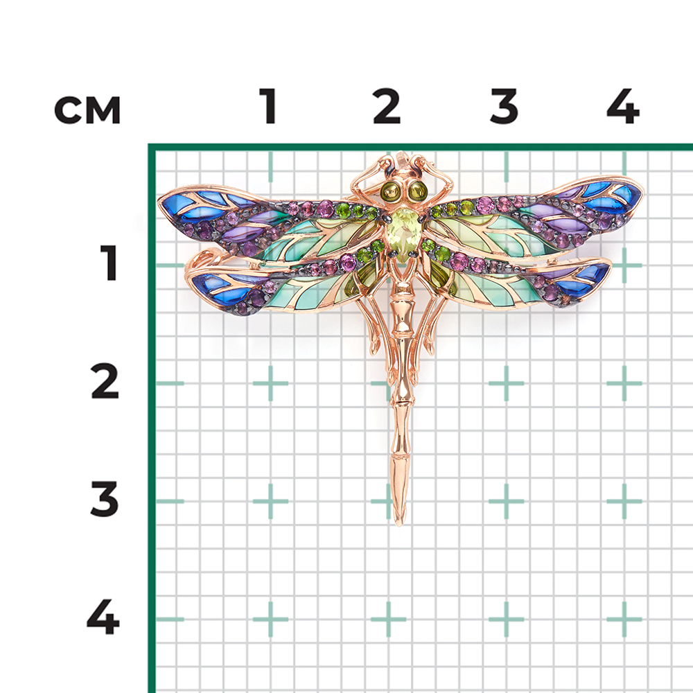 Брошь «Стрекоза» из красного золота с миксом камней и эмалью 04-0207-00-711-1110-57