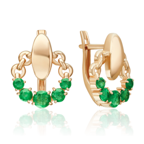 Серьги с английским замком из красного золота с изумрудами 02-5469-00-103-1110