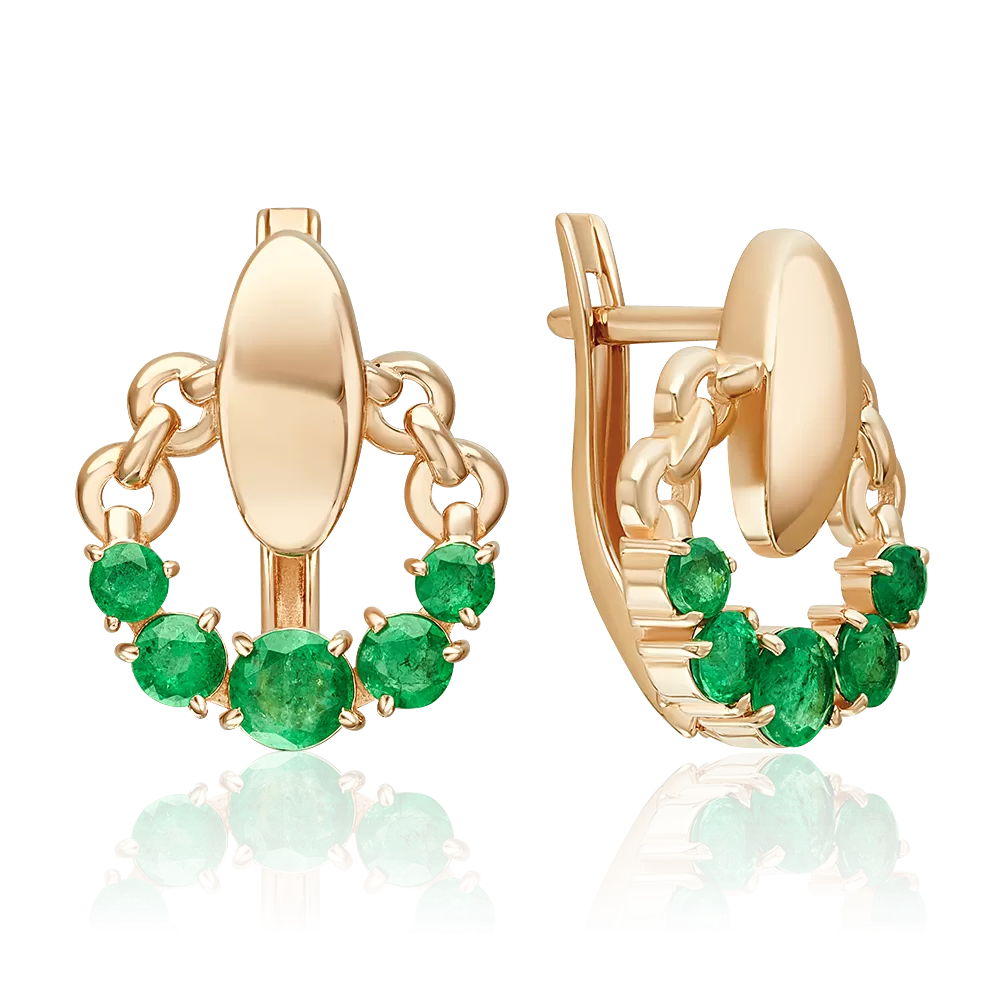 Серьги с английским замком из красного золота с изумрудами 02-5469-00-103-1110