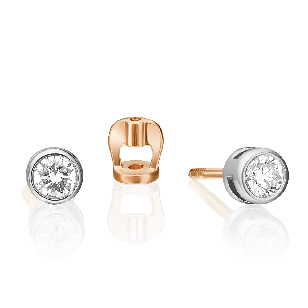 Серьги-пусеты из комбинированного золота с фианитом 02-0255-00-501-1111-38