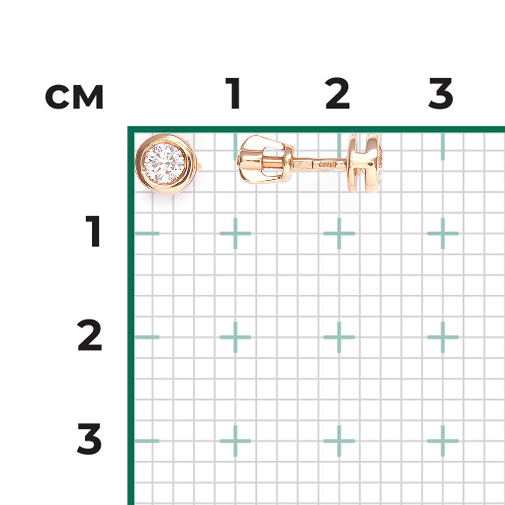 Серьги-пусеты из красного золота с фианитом 02-0279-00-501-1110-38