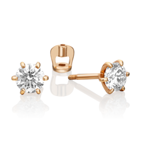 Серьги-пусеты из красного золота с фианитом